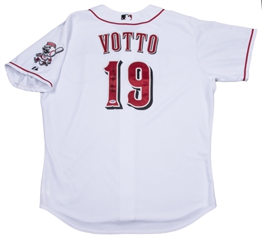 2012 Joey Votto Game Used, Signed & Inscribed Cincinnati Reds Home Jersey (PSA/DNA)